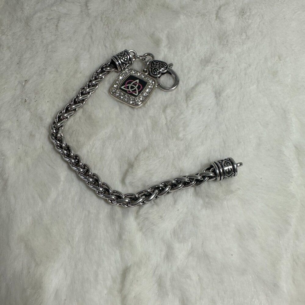 Inspired Silver Celtic Sisters Knot Square Charm Braided Bracelet - Picture 4 of 4